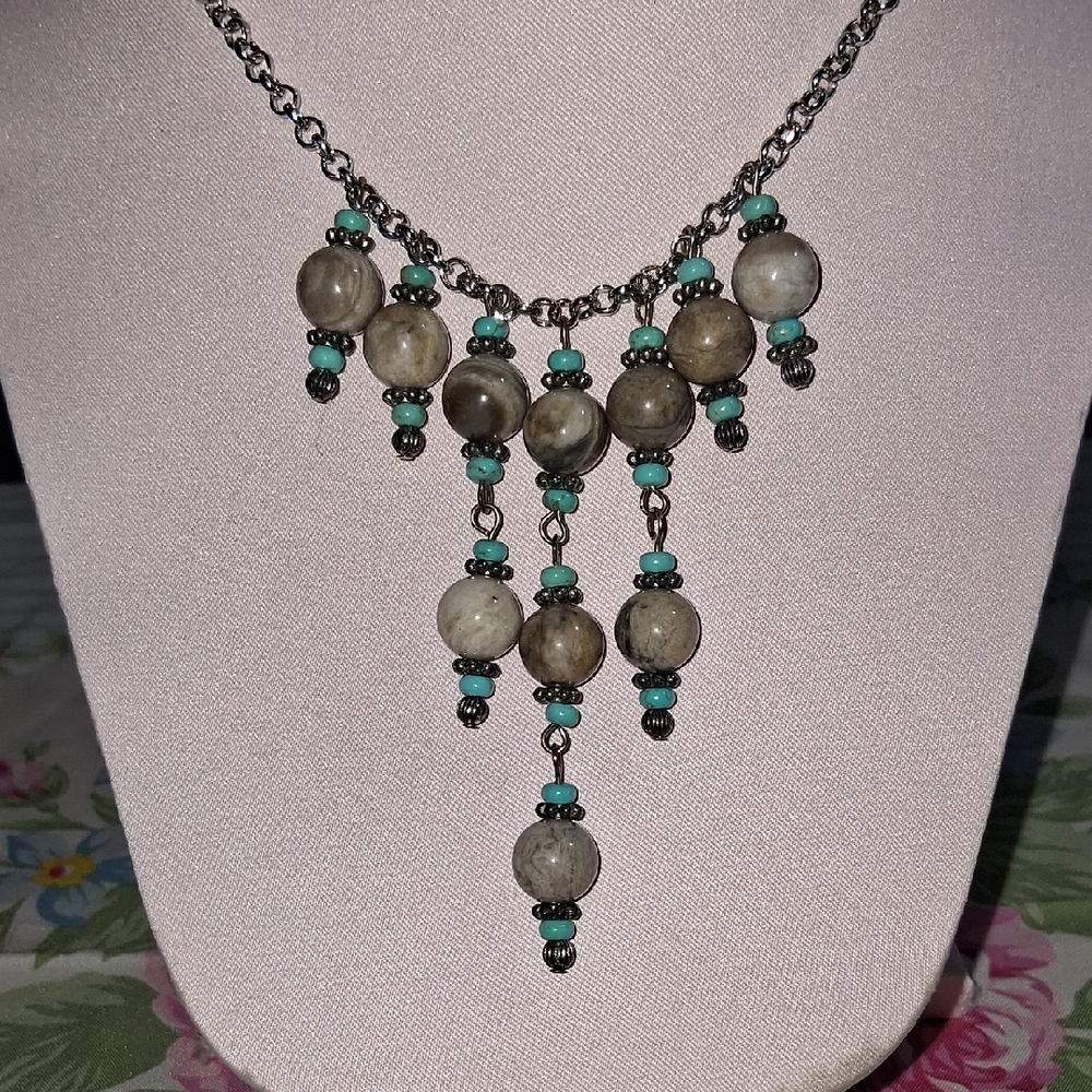 Elegant Silver and Turquoise Beaded Necklace